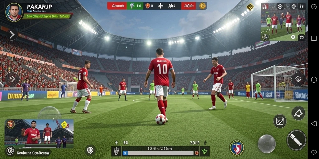 Screenshot gameplay PAKARJP yang menampilkan aksi seru dalam pertandingan sepak bola.